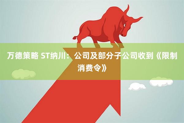 万德策略 ST纳川：公司及部分子公司收到《限制消费令》